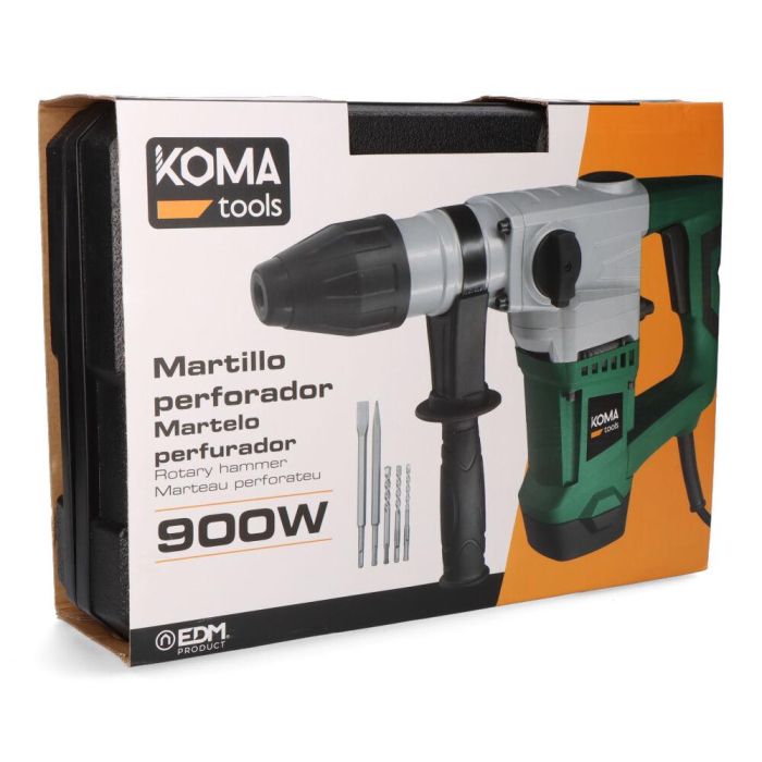 Koma Tools MP-900 Martillo Percutor SDS+ 900W, 5 J Energía de Impacto, 4200 ipm, 2 Funciones, Incluye 3 Brocas, 2 Cinceles y Maletín 2