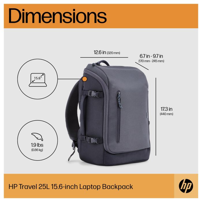 HP Mochila para portátil de 25 litros, 15.6 pulgadas, Gris Hierro HP Mochila para portátil de 25 litros, 15.6 pulgadas, Gris Hierro