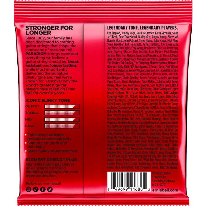 Ernieball Juego Eléctrica Paradigm Slinky Burly 11-52 Cuerdas Guitarra Eléctrica Nanométrico Everlast 1