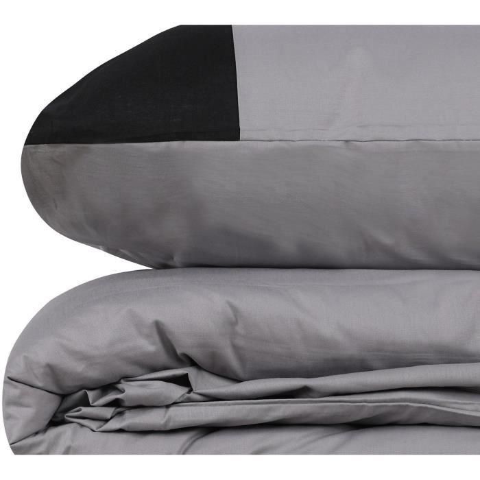 Juego de cama - 1 funda nórdica 220x240 cm + 2 fundas de almohada 60x60 cm - 100% algodón - Gris 3 Juego de cama - 1 funda nórdica 220x240 cm + 2 fundas de almohada 60x60 cm - 100% algodón - Gris 3