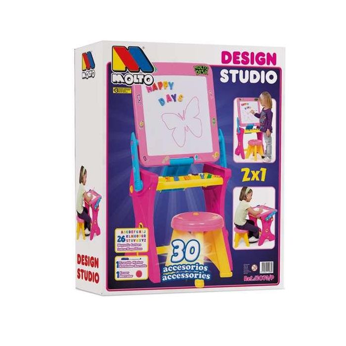 Molto Pupitre Magnético Infantil Rosa con 30 Accesorios, Pizarra de 90 cm para Niños y Niñas 2