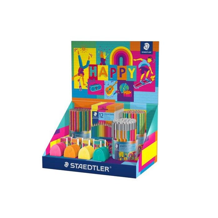 Lapiz Staedtler Gama Happy Line Surtido Expositor De 182 72X Lapices 118 Happy 48X Lapices 119 Happy 36X Portaminas Graphite 777 Happy 10X Lapices 146C Happy 8X Gomas 526 B20 Happy 8X Afilalapices 512 Ps2 Happy