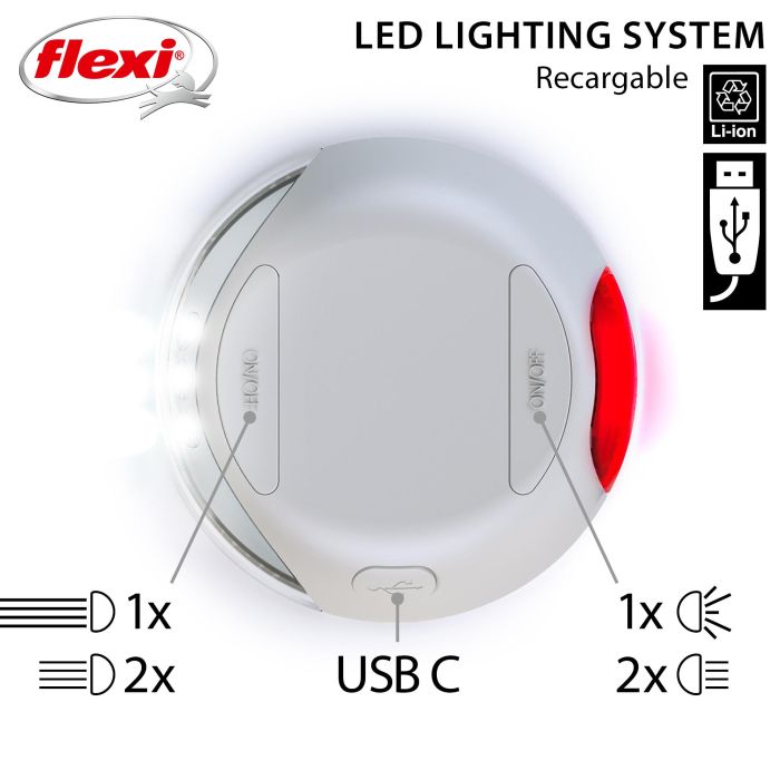 Flexi Sistema LED para Correas New Comfort, Classic y Black Design, Luz Delantera/Trasera Roja, Pilas Incluidas, Gris (Tallas S, M, L) 2 Flexi Sistema LED para Correas New Comfort, Classic y Black Design, Luz Delantera/Trasera Roja, Pilas Incluidas, Gris (Tallas S, M, L) 2