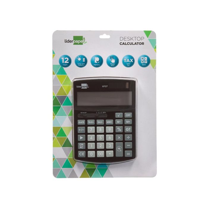 Calculadora Liderpapel Sobremesa Xf27 12 Digitos Tasas Solar Y Pilas Color Negro 155x115x25 mm 1