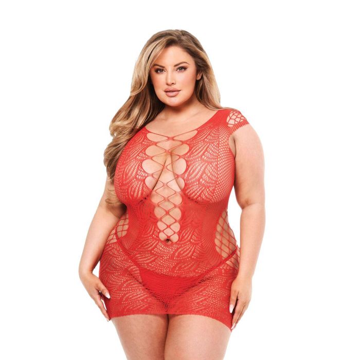 Conjunto de Lencería Baci Lingerie Lace Mini Dress Rojo (Queen) 2 Conjunto de Lencería Baci Lingerie Lace Mini Dress Rojo (Queen) 2