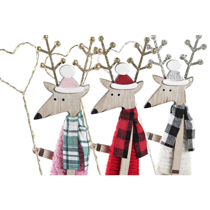 DKD Home Decor Figura Navidad Reno de Madera MDF con LED, Fantasía, Colores Surtidos, 4x11x27 cm - Pack 6 Unidades 2