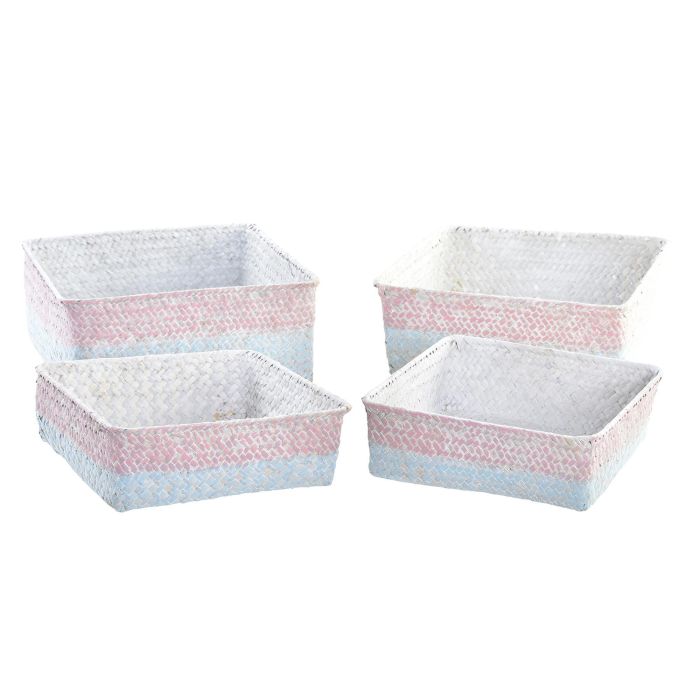DKD Home Decor Cesta Mediterraneo Bicolor Rosa 26 x 9 x 26 cm Set de 4 3