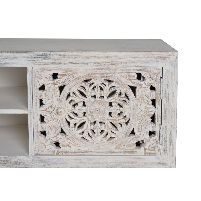 Giner y Colomer Mueble TV en Madera de Mango Tallada a Mano con Metal 170 cm Blanco 3