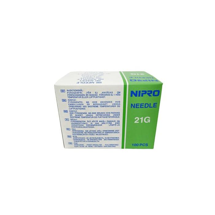Nipro Agujas hipodérmicas 21G 0.8x25 mm Verde 100 unidades Nipro Agujas hipodérmicas 21G 0.8x25 mm Verde 100 unidades