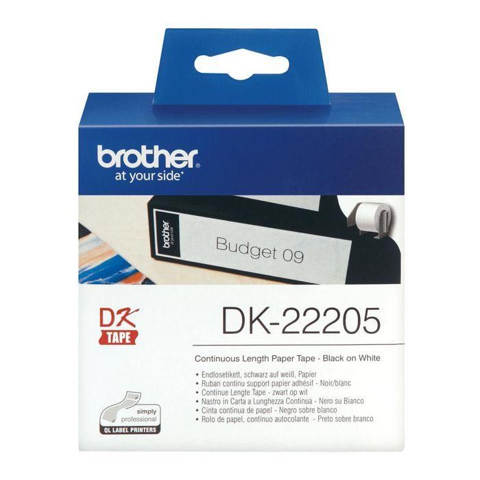 Brother DK-22205 Rollo de Cinta Continua Negra sobre Blanca para Etiquetas 62mm x 30.48m Brother DK-22205 Rollo de Cinta Continua Negra sobre Blanca para Etiquetas 62mm x 30.48m