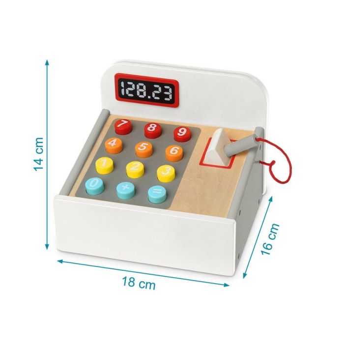 Juguete Caja Registradora de Madera para Niños +3 Años, Juego de Supermercado Educativo, Simulación de Compras y Conteo de Dinero 3