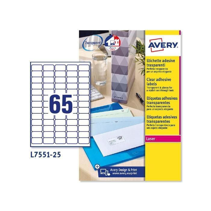 Avery Etiquetas Adhesivas Mini 38,1x21,2 mm Láser 65 X 25H Transparentes para Envíos y Oficina