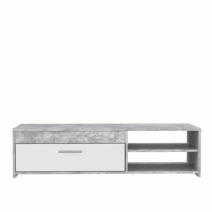PILVI Mueble de televisión moderno - Hormigón blanco y gris claro - An 120 x P 42,1 x Al 31,8 cm 4 PILVI Mueble de televisión moderno - Hormigón blanco y gris claro - An 120 x P 42,1 x Al 31,8 cm 4