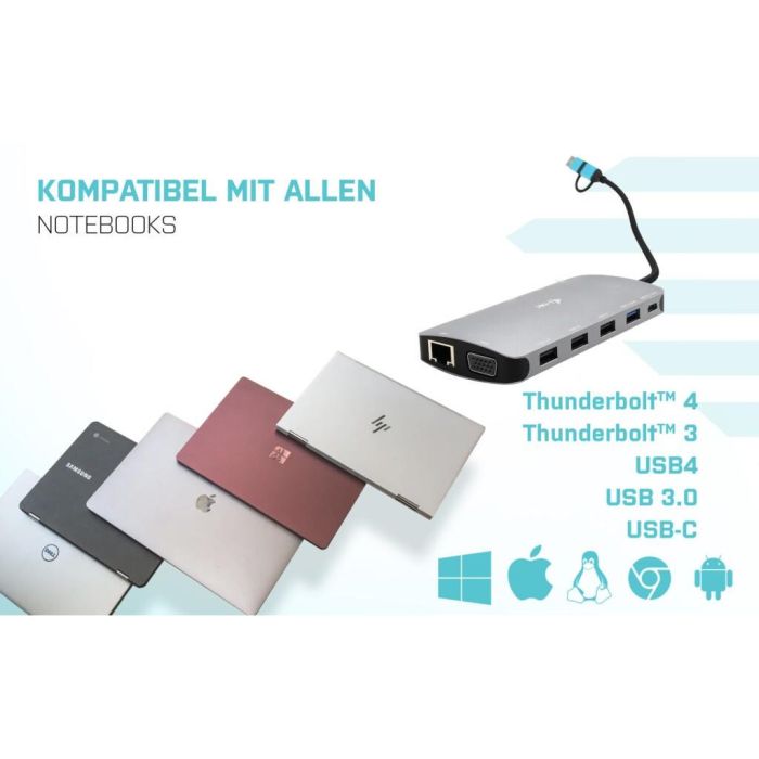 Hub USB i-Tec CANANOTDOCKPD Plateado 4 Hub USB i-Tec CANANOTDOCKPD Plateado 4