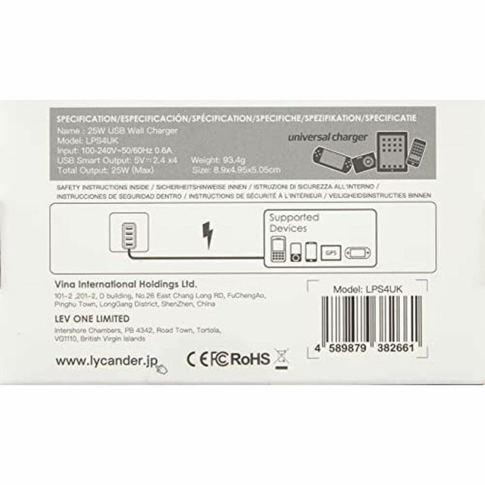 Enchufe de Alimentación Lycander LPS4UK Inglés USB (Reacondicionado A+) 1
