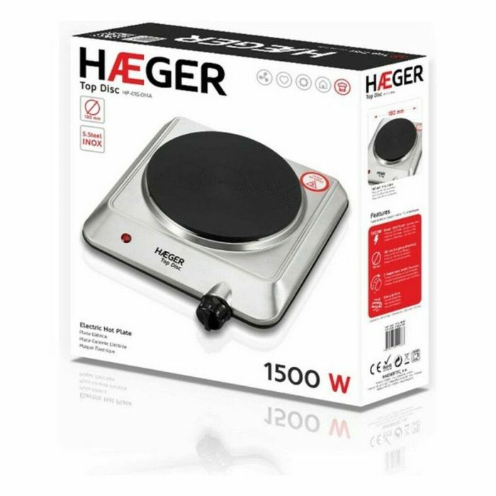 Placa Eléctrica de Cocción Haeger HP-01S.014A Acero Inoxidable 1 Fogón Negro Plateado 1500W 1 Placa Eléctrica de Cocción Haeger HP-01S.014A Acero Inoxidable 1 Fogón Negro Plateado 1500W 1