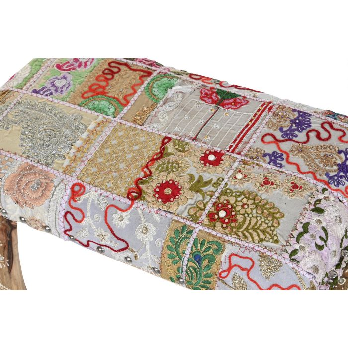 DKD Home Decor Descalzadora de estilo Indio con diseño Elefante, Multicolor, Fabricada en Madera de Mango y Poliéster 31.7x38x65 cm 1
