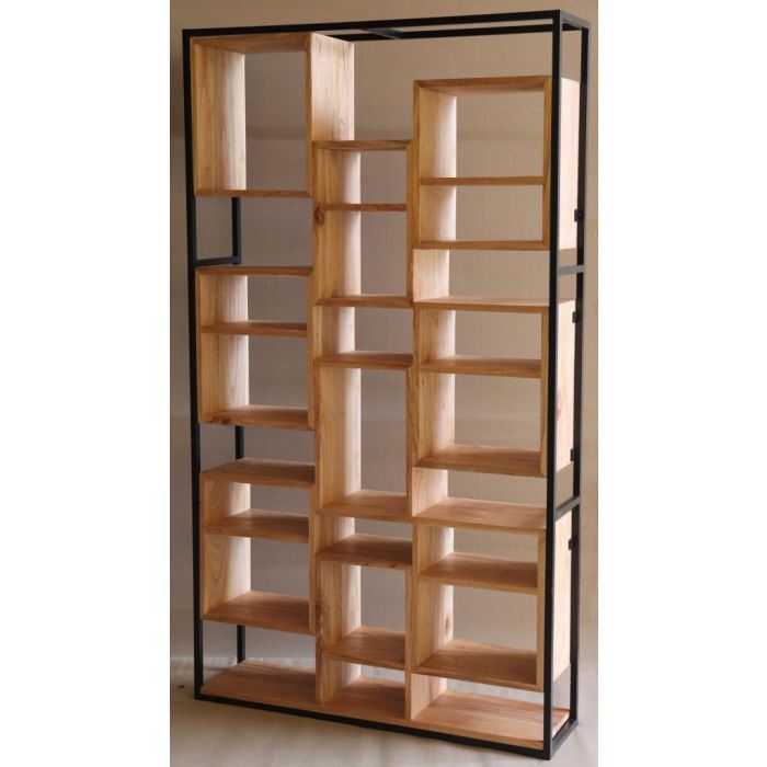 DKD Home Decor Estantería Vintage, Mueble Auxiliar de Teca y Metal para Decoración, 195 cm Alto x 110 cm Ancho x 27 cm Fondo