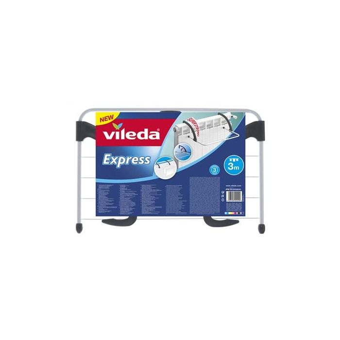 Vileda Tendedero de Radiador Express, 3 m de Tendido, Acero, Brazos Ajustables Plegables con Tecnología Nitrógeno, Blanco/Negro 1