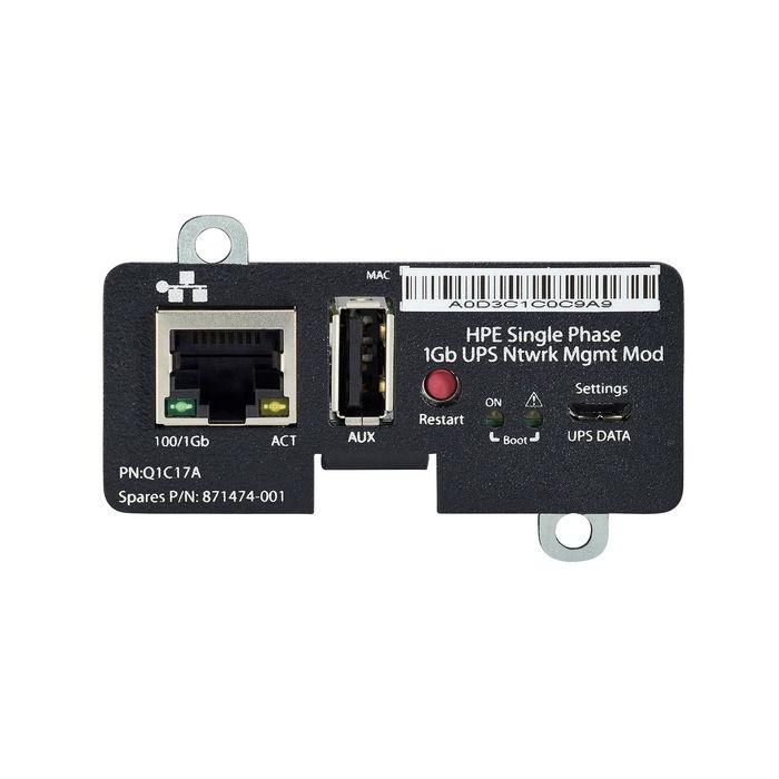 Hewlett Packard Enterprise Single Phase 1Gb UPS Network Management Module para SAI Rackmount con Gestión de Batería Avanzada