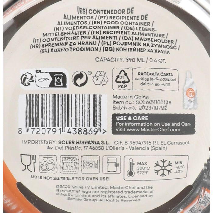 Fiambrera Hermética Redonda 390 ml Masterchef - Inde (12 Unidades) 2 Fiambrera Hermética Redonda 390 ml Masterchef - Inde (12 Unidades) 2