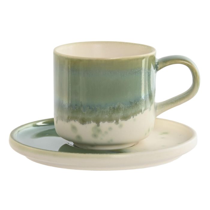 Taza Set Plato Oriental DKD Home Decor Verde Blanco 12 x 0.8 x 12 cm (6 Unidades)