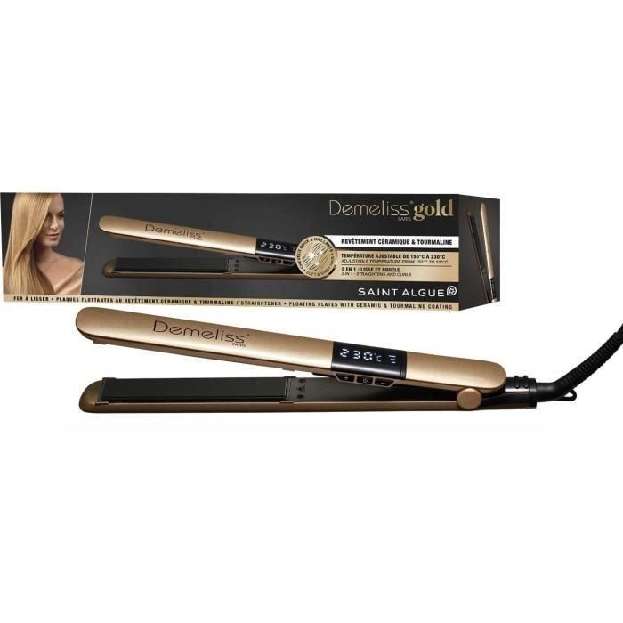 SAINT ALGUE 3963 - Plancha de pelo Demeliss GOLD - Revestimiento cerámico - Placas flotantes ultrafinas - 150 a 230 ° C - Negro / Dorado SAINT ALGUE 3963 - Plancha de pelo Demeliss GOLD - Revestimiento cerámico - Placas flotantes ultrafinas - 150 a 230 ° C - Negro / Dorado
