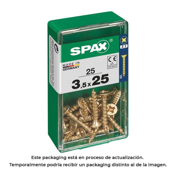 Spax 4081020350251 Tornillo Madera Cabeza Plana Yellox 3,5x25mm Ranura Cruz Z2 4CUT Rosca Completa Caja 25 Unidades 0 Spax 4081020350251 Tornillo Madera Cabeza Plana Yellox 3,5x25mm Ranura Cruz Z2 4CUT Rosca Completa Caja 25 Unidades 0