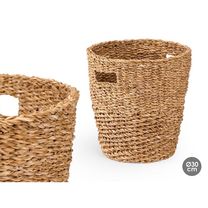 Giftdecor Cesto Cónico con Asas de Alga Marina Marrón 30 cm Diámetro Decorativo (4 Unidades)