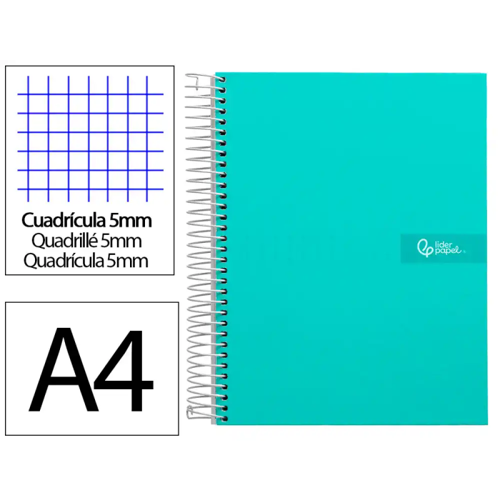 Liderpapel Cuaderno Espiral A4 Micro Crafty Tapa Forrada 120 Hojas 90gr Cuadro 5mm 5 Bandas Color Turquesa 0 Liderpapel Cuaderno Espiral A4 Micro Crafty Tapa Forrada 120 Hojas 90gr Cuadro 5mm 5 Bandas Color Turquesa 0