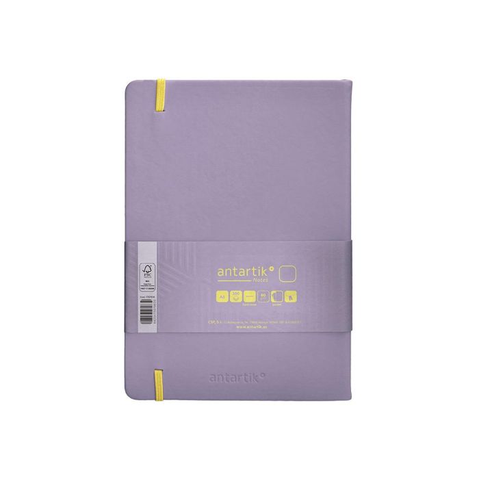 Cuaderno Con Gomilla Antartik Notes Tapa Dura A5 Hojas Lisas Morado Y Amarillo 100 Hojas 80 gr Fsc 2