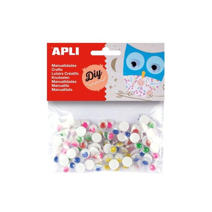 Apli Ojos Móviles Pupila Color Redondos Adhesivos, Surtido de Colores, Bolsa de 100 Unidades
