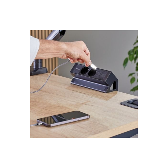 Regleta Sobremesa Fellowes 100137182/ 2 Tomas de corriente/ 1 USB - 1 USB Tipo-C/ Cable 2m/ Negra 4