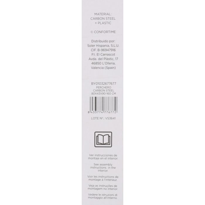 Perchero de acero al carbono Confortime 80x43x90-160 cm (6 Unidades) 12 Perchero de acero al carbono Confortime 80x43x90-160 cm (6 Unidades) 12