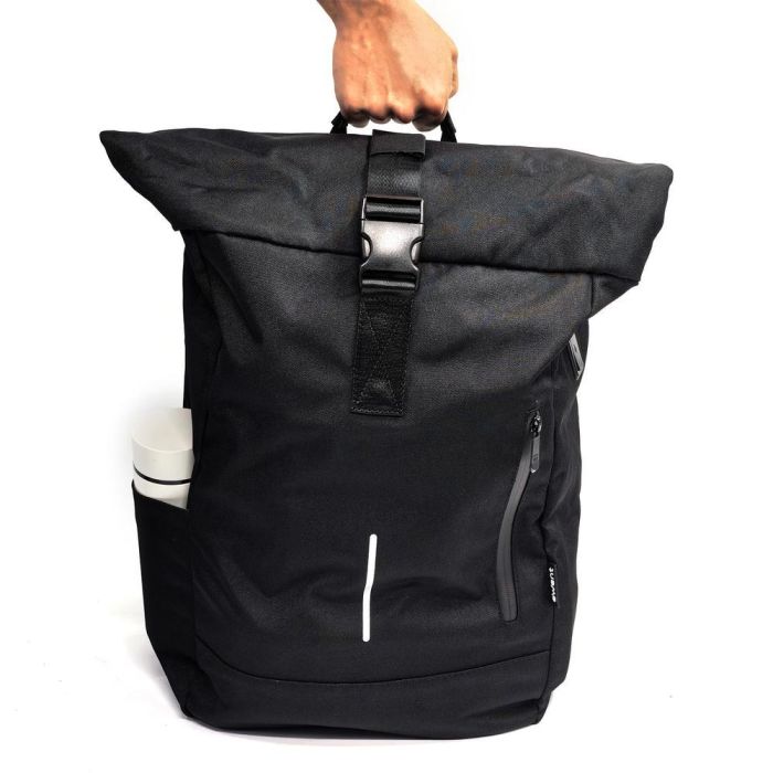 EWENT Mochila EW2536 17.3" Trendy Roll Unisex Impermeable Negro, Diseño Ampliable 25.5L-34L, Compartimento Portátil, Puerto USB 7