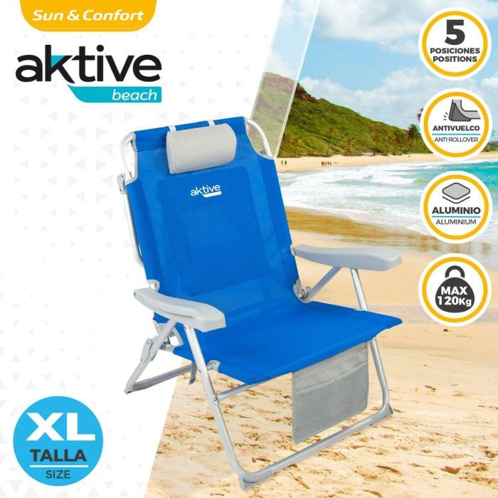 Silla Plegable con Reposacabezas Aktive Azul 55 x 86 x 66 cm (2 Unidades) 3 Silla Plegable con Reposacabezas Aktive Azul 55 x 86 x 66 cm (2 Unidades) 3