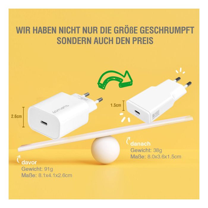 4smarts Cargador PDPlug Duos Slim 20W GaN USB-C/A+USB-C Cable Blanco 541509 4