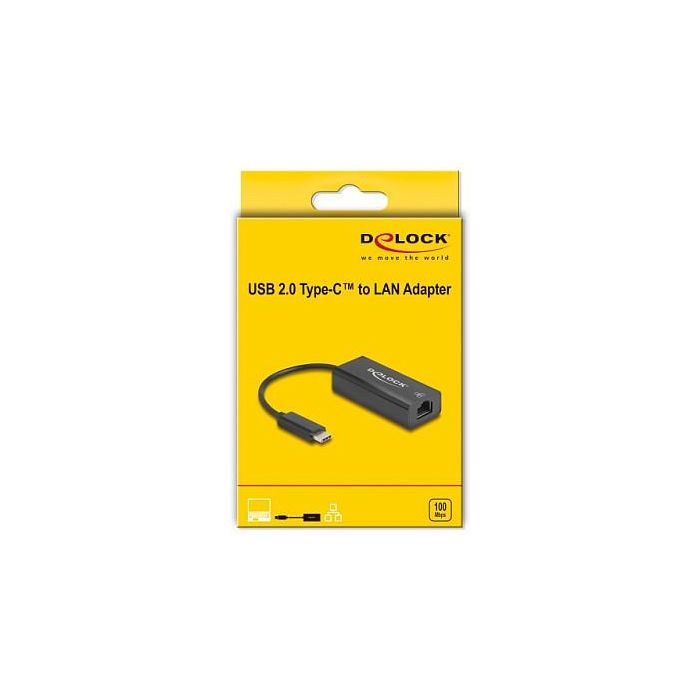 Delock 64306 Adaptador USB-C a Ethernet RJ45 LAN 10/100 Mbps, USB 2.0 Tipo C, Negro, para PC/Portátil 1 Delock 64306 Adaptador USB-C a Ethernet RJ45 LAN 10/100 Mbps, USB 2.0 Tipo C, Negro, para PC/Portátil 1
