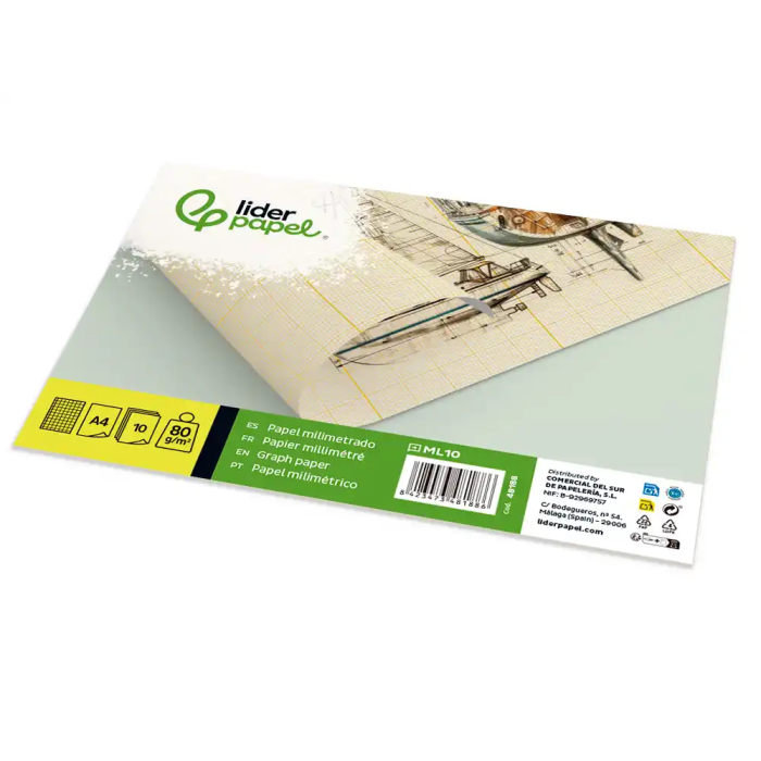 Liderpapel Papel Dibujo Milimetrado Din A4 210x297mm 80g/m2 Pack 10 Hojas 2