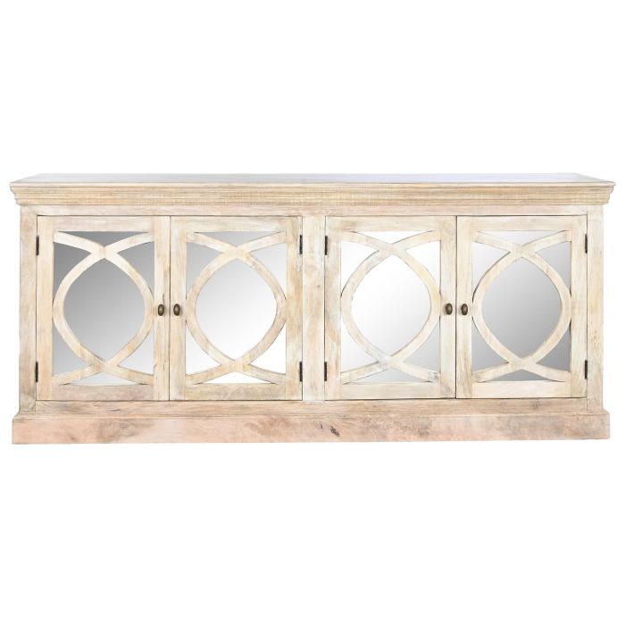 DKD Home Decor Buffet Toscana 45 x 90 x 200 cm Blanco Natural Madera Maciza Mango Espejo Hecho a Mano 4 Puertas 2 Estanterias 7