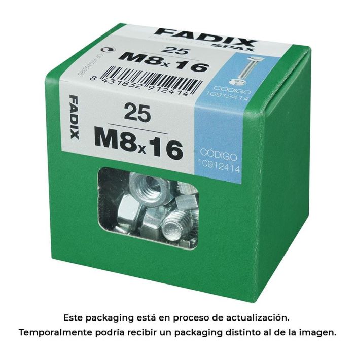 Fadix Tornillo Métrico Cabeza Hexagonal con Tuerca Cincada M8x16mm, Caja 25 Unidades 0 Fadix Tornillo Métrico Cabeza Hexagonal con Tuerca Cincada M8x16mm, Caja 25 Unidades 0