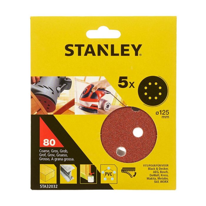 Stanley Discos Lijadora Autoadherente Roto-orbital 80 g Ø125 mm 5 uds 1
