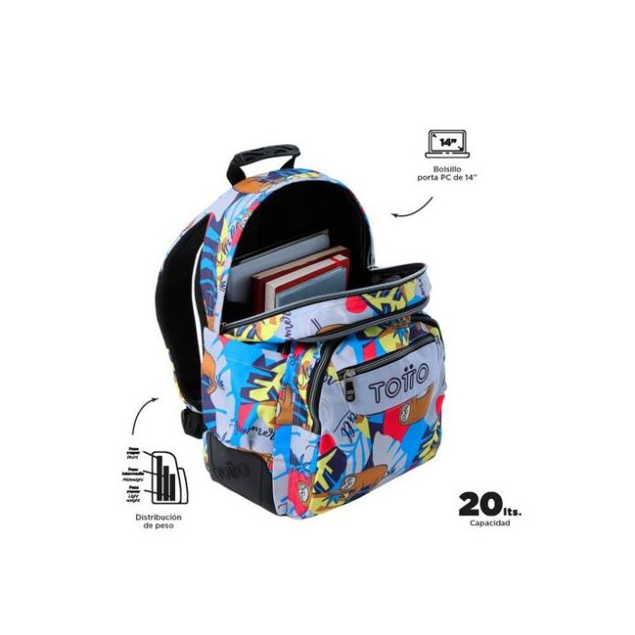 Totto Mochila Rayol Lazel MA04ECO002-2416N-6YB, Escolar, 33x44x13.5 cm, 19.6L, Lona RPET, Estampado 3