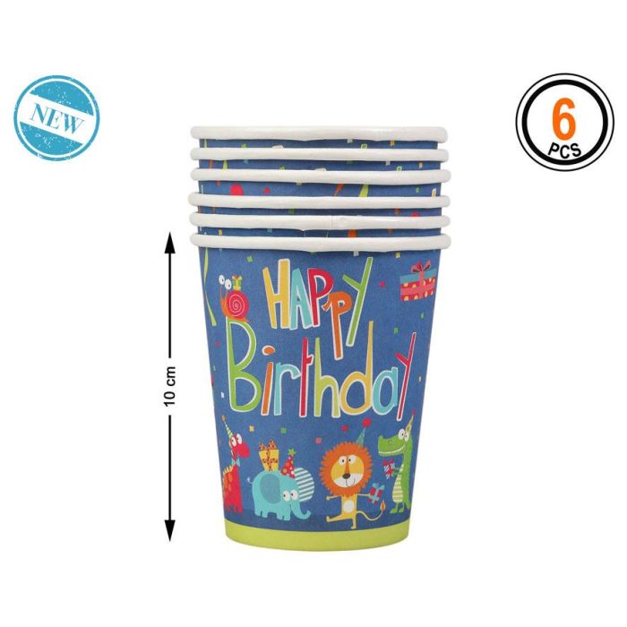 Set 6 Vasos De Carton Animales Felices 10 cm