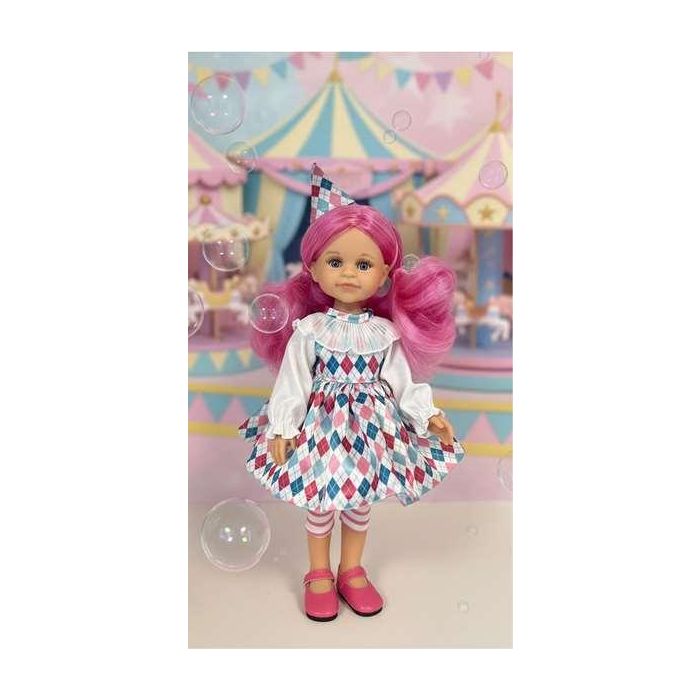 Paola Reina Muñeca Amiga Cleo Arlequín Pelo Rosa 32 cm