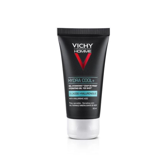 Vichy HOMME Hydra Cool+ Gel Hidratante Facial para Hombres Piel Sensible 50 ml - Refresca Rostro y Ojos, Ideal Post-Afeitado