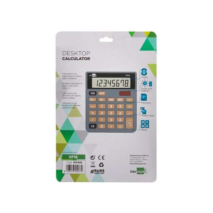 Calculadora Liderpapel Sobremesa Xf18 8 Digitos Solar Y Pilas Color Gris 127x105x24 mm 5