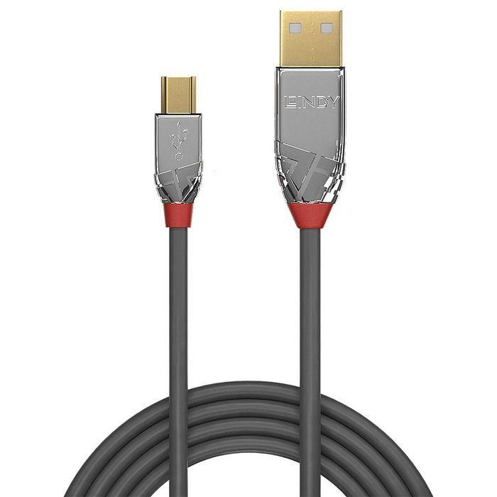 Lindy Cromo Line Cable USB 2.0 Tipo A a Mini-B 3m, 480 Mbps, Doble Apantallado, Contactos Bañados en Oro 24K 1