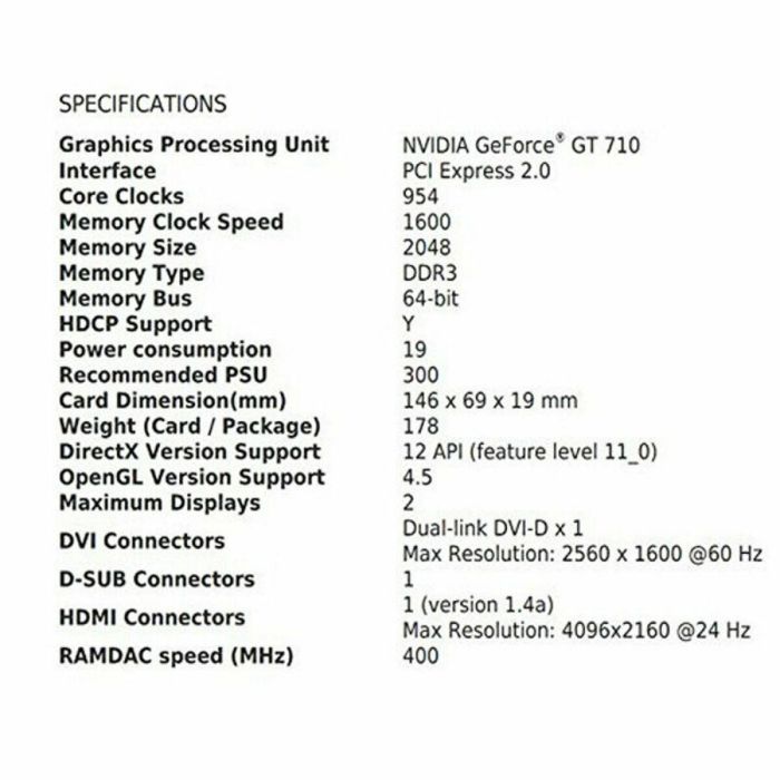 Tarjeta Gráfica MSI NVIDIA GeForce GT 710 GDDR3 38 Tarjeta Gráfica MSI NVIDIA GeForce GT 710 GDDR3 38