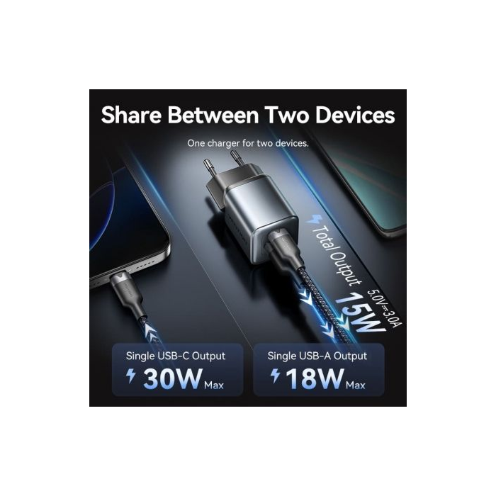 Cargador de Pared GaN Vention FEWH0-EU/ 1xUSB Tipo-C/ 1xUSB/ 30W 3 Cargador de Pared GaN Vention FEWH0-EU/ 1xUSB Tipo-C/ 1xUSB/ 30W 3